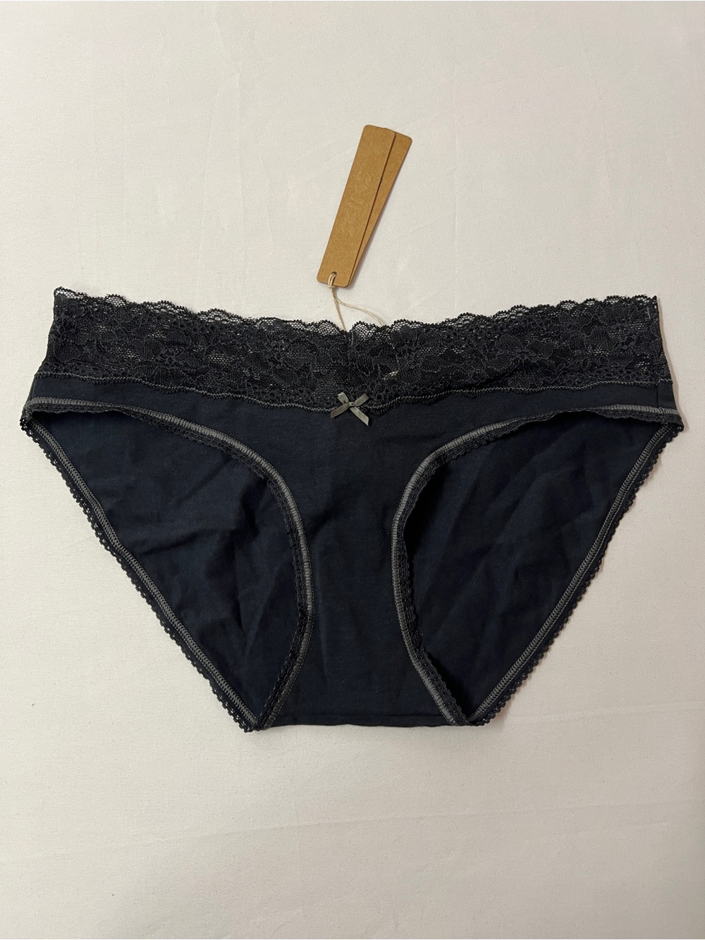 SKIMS Lightweight Cotton Pointelle Lace Brief Underwear Bundle Black Soot Tonal - Picture 2 of 3